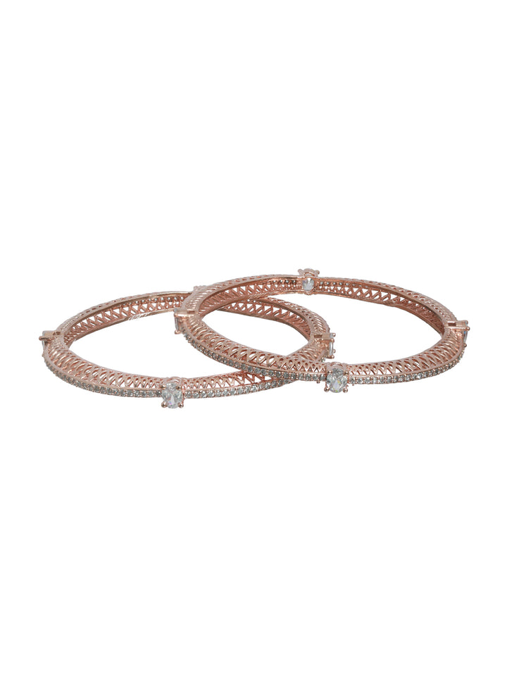 Priyaasi Studded Solitaire Rose Gold Plated Bangle Set of 2