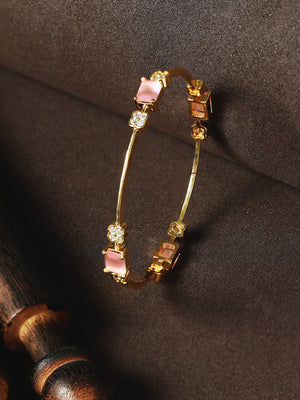 Priyaasi Pink Floral American Diamond Gold Plated Bangle Set of 2
