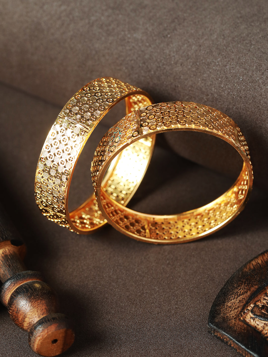 Priyaasi Traditional Geometric Bold Gold Plated Bangle Set of 2
