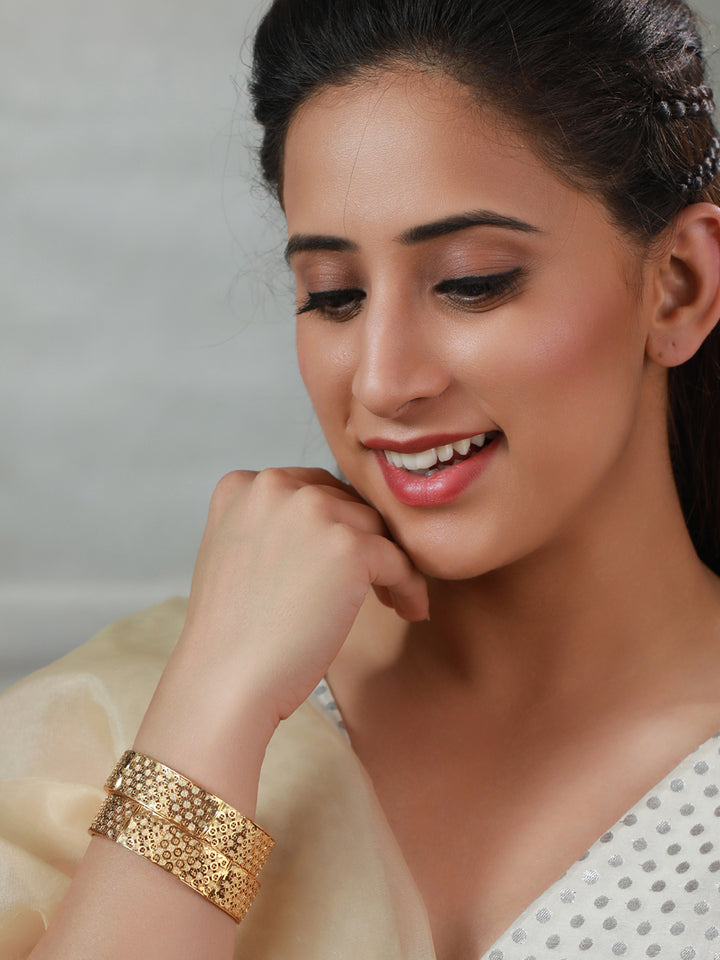 Priyaasi Traditional Geometric Bold Gold Plated Bangle Set of 2