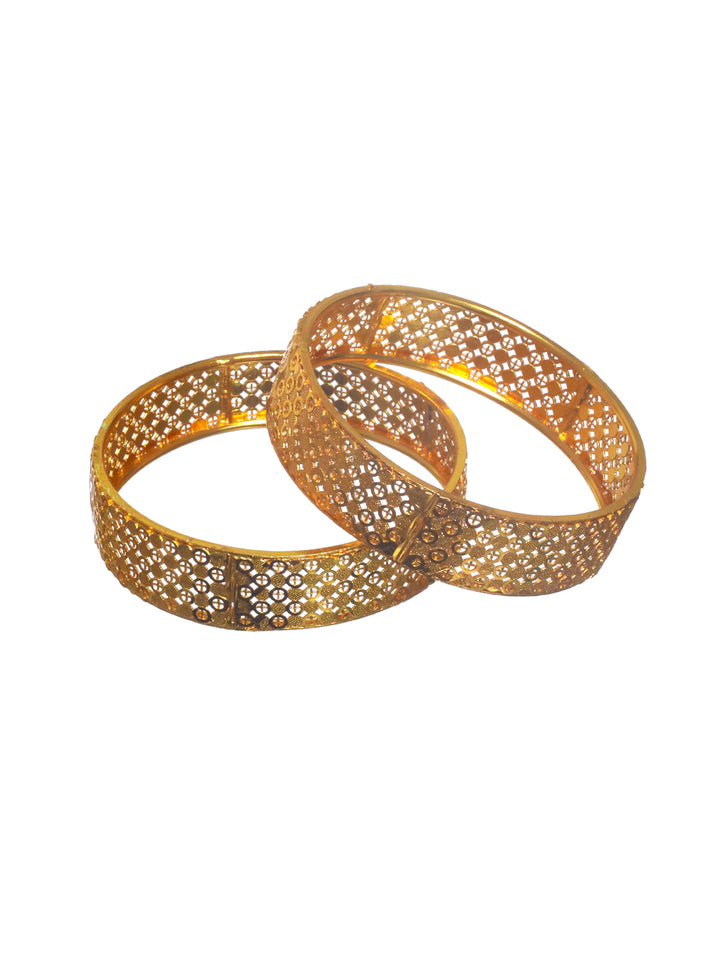 Priyaasi Traditional Geometric Bold Gold Plated Bangle Set of 2