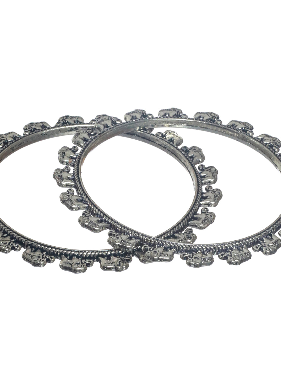 Priyaasi Elephant Pattern Oxidised Silver Bangle Set of 2