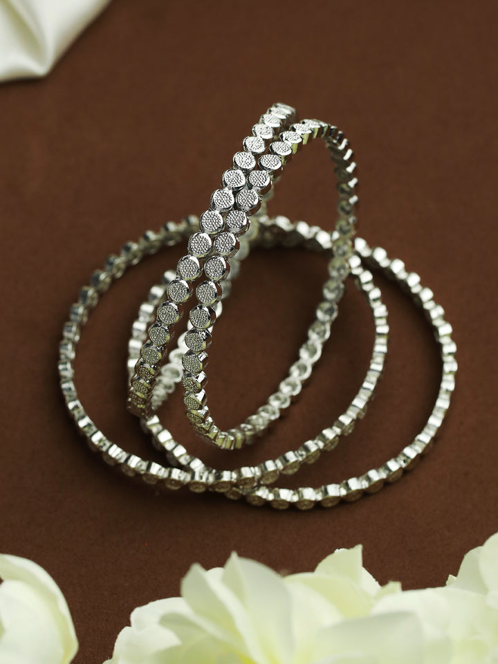 Priyaasi Minimal Silver Plated Embossed Bangle Set of 4