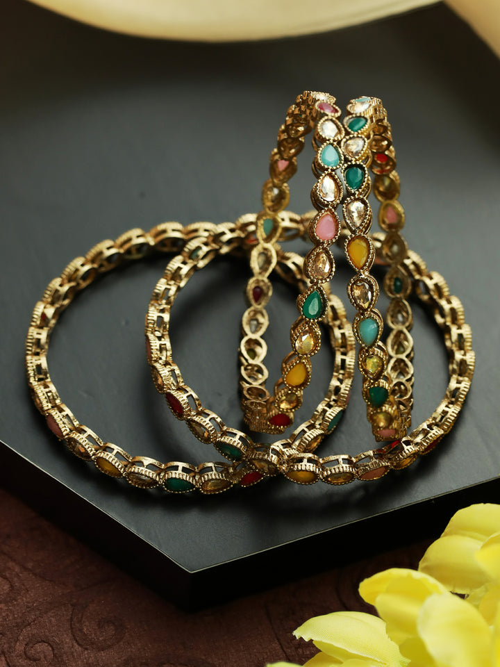 Priyaasi Multicolor Stone Studded Gold Plated Bangle Set of 4