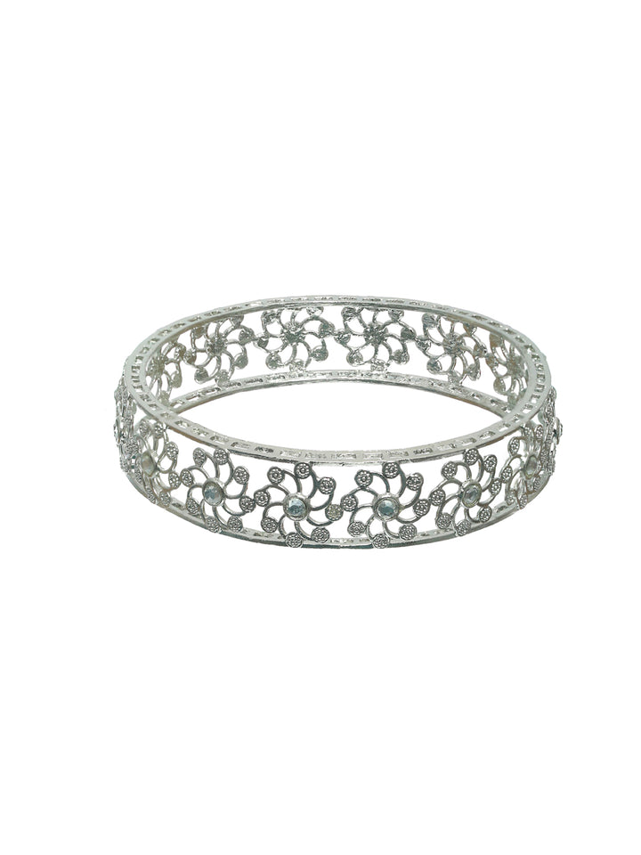 Priyaasi Stone Studded Floral Silver Plated Bangle Set of 2