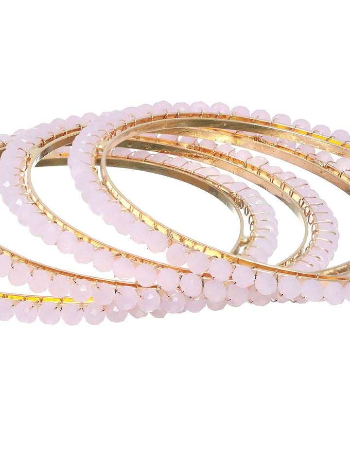 Priyaasi Pink Bead Studded Gold Plated Bangle Set of 4