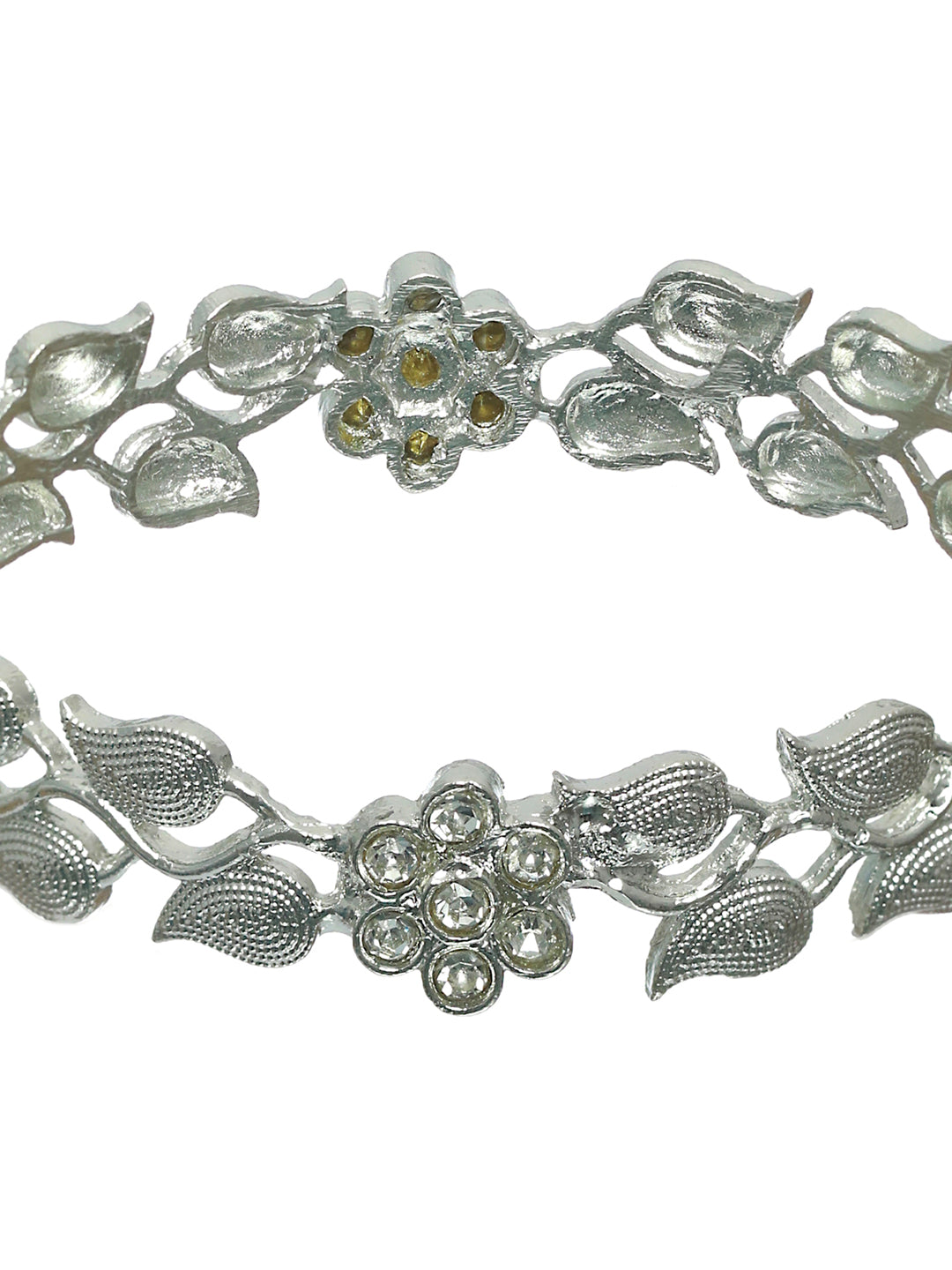 Priyaasi Stone Studded Silver Plated Floral Bangle Set of 2