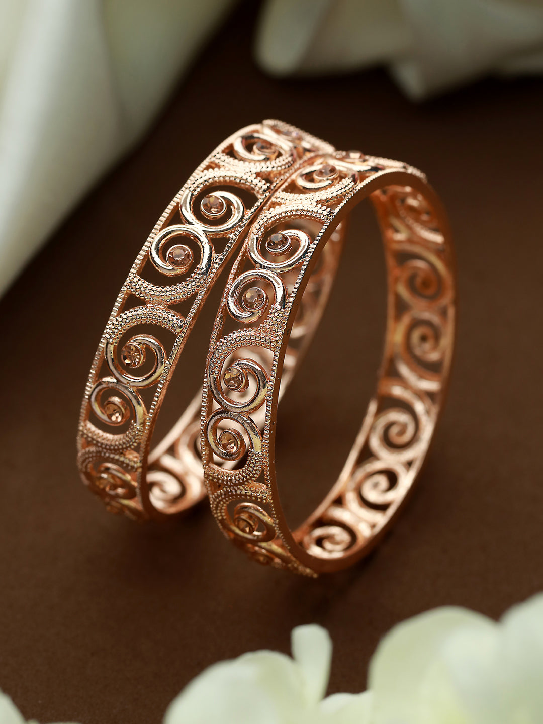 Priyaasi Embossed Rose Gold Plated Bangle Set of 2