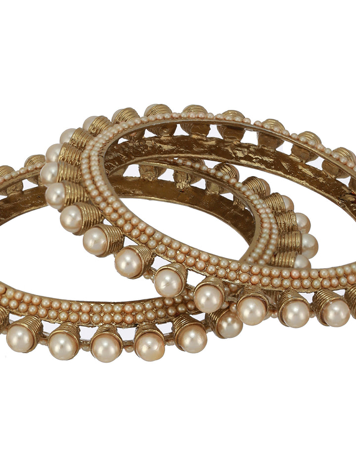 Traditional Pearl Studded Gold-Plated Bangle Set of 2