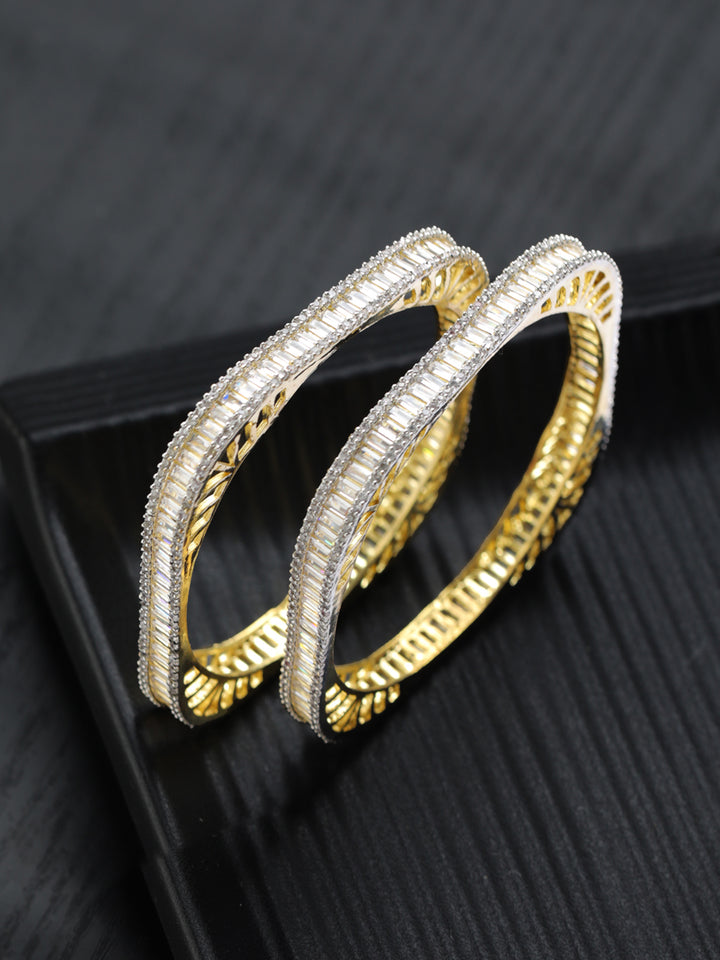 Priyaasi Baguette American Diamond Gold-Plated Bangle Set of 2
