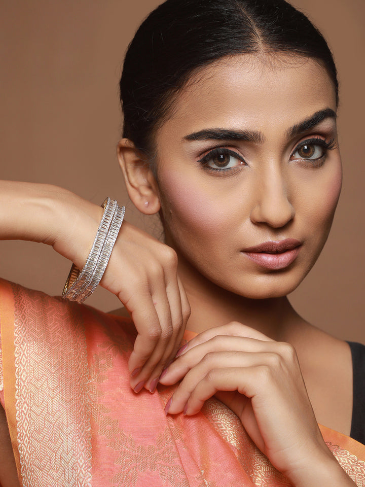 Priyaasi Baguette American Diamond Gold-Plated Bangle Set of 2