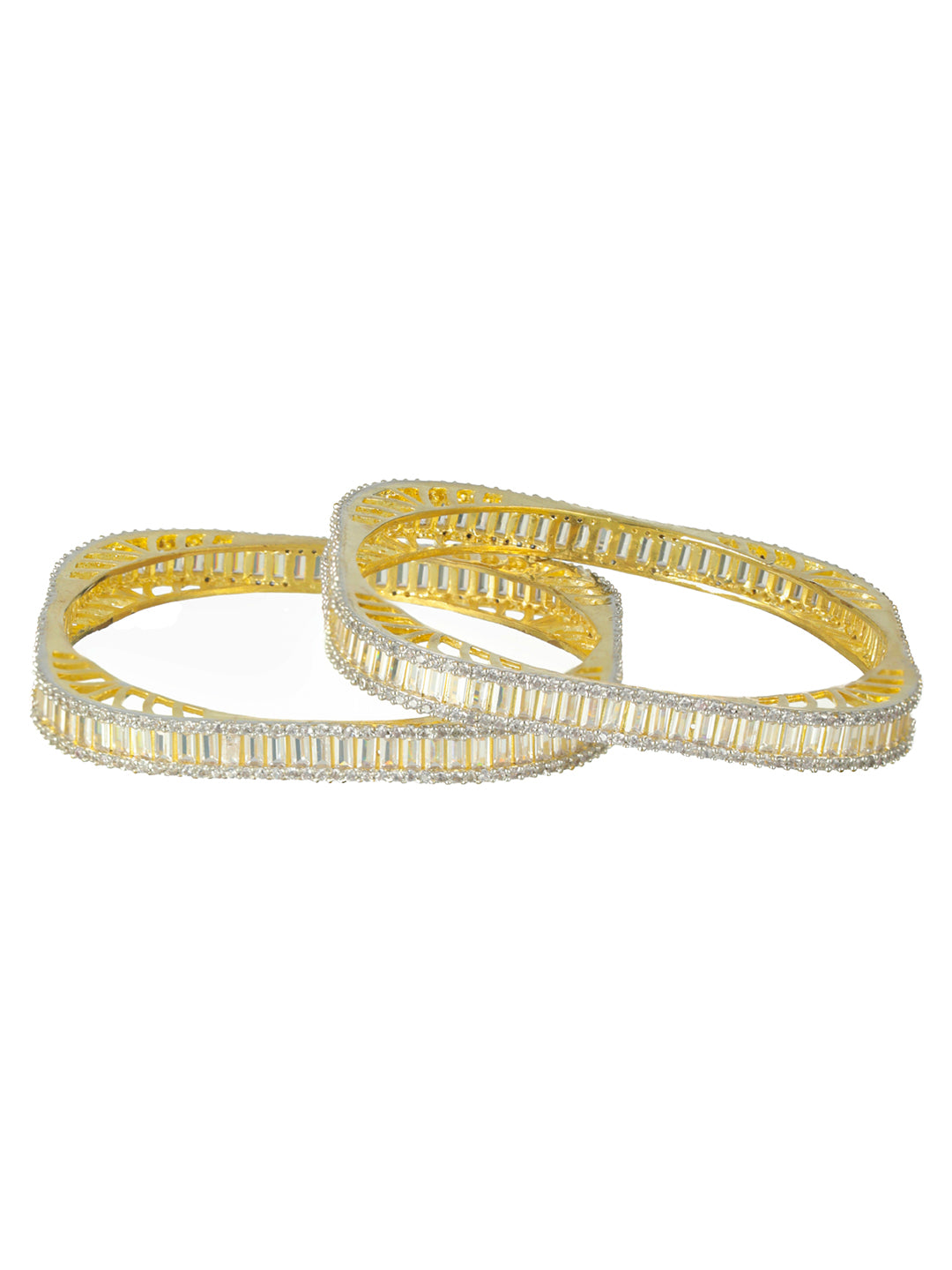 Priyaasi Baguette American Diamond Gold-Plated Bangle Set of 2