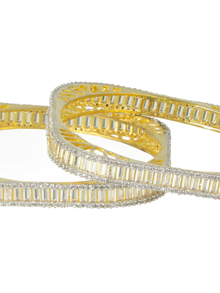 Priyaasi Baguette American Diamond Gold-Plated Bangle Set of 2