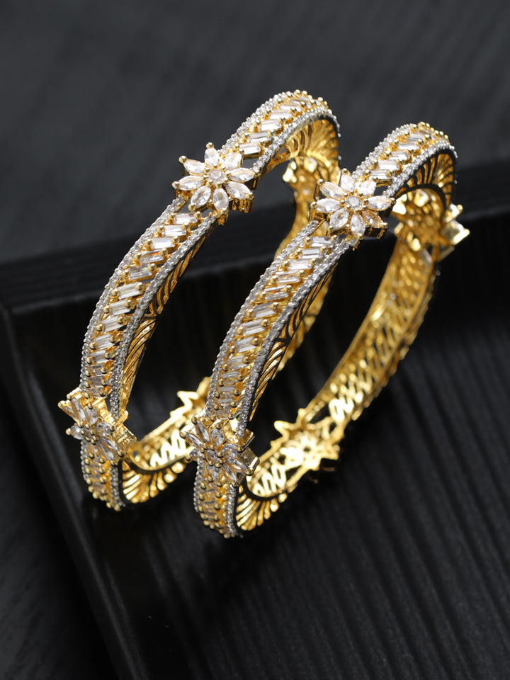 Priyaasi Floral American Diamond Gold-Plated Bangle Set of 2