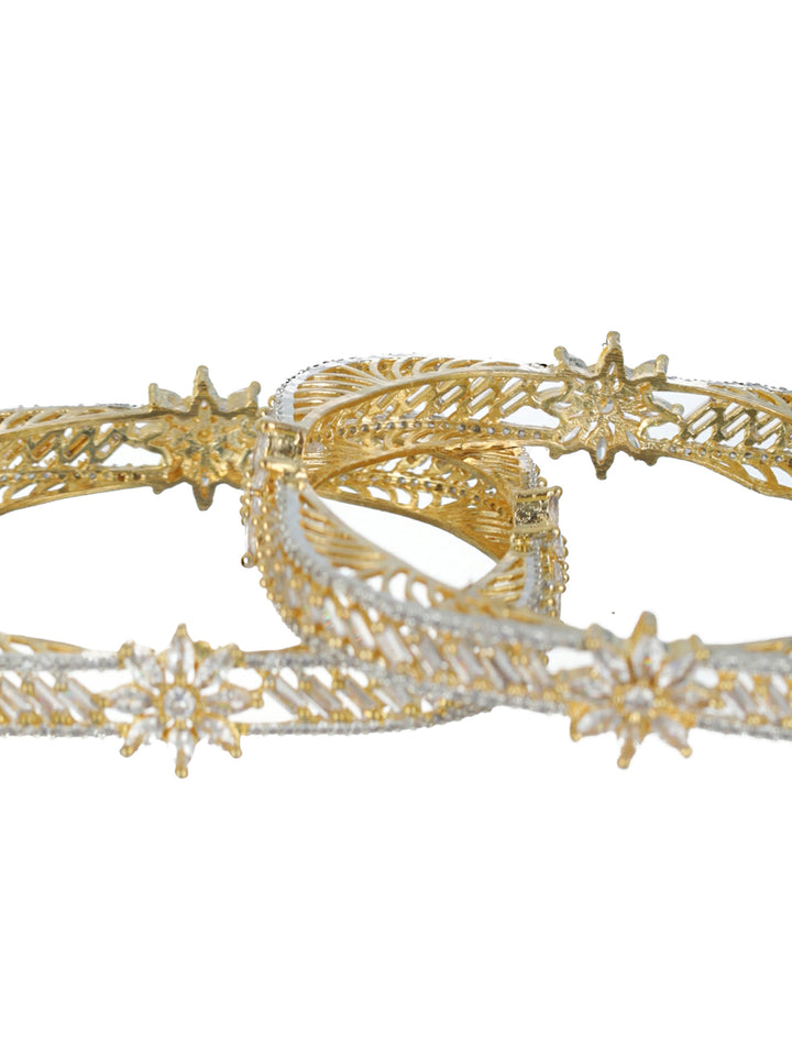 Priyaasi Floral American Diamond Gold-Plated Bangle Set of 2