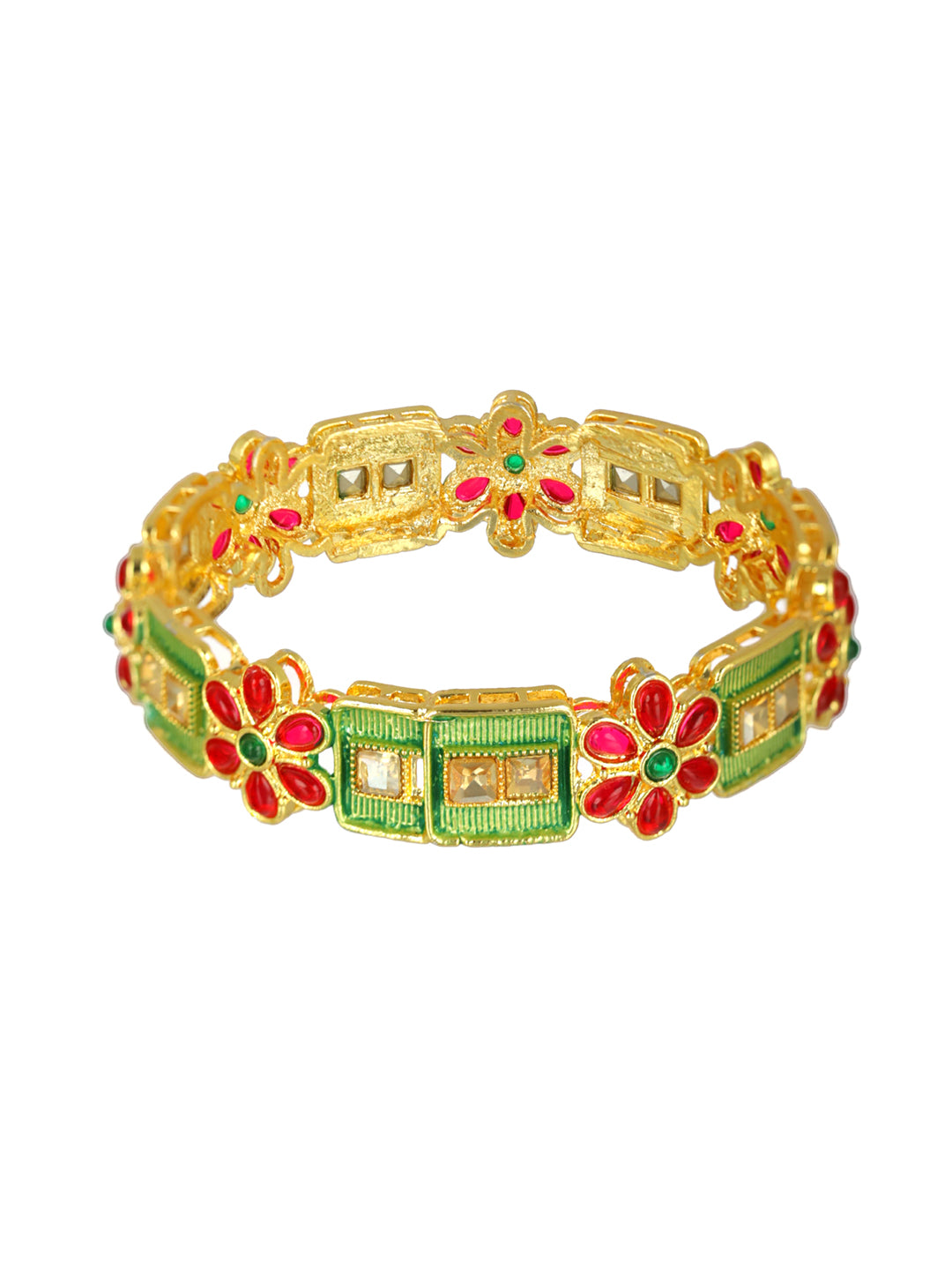 Priyaasi Floral Block Multicolor Gold-Plated Bangle Set of 2