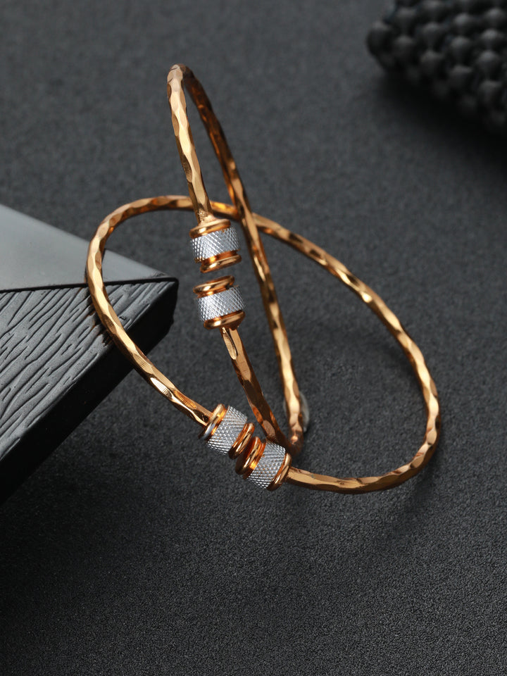 Priyaasi Spiral Textured Dual-Ring Gold-Plated Bangle Set of 2