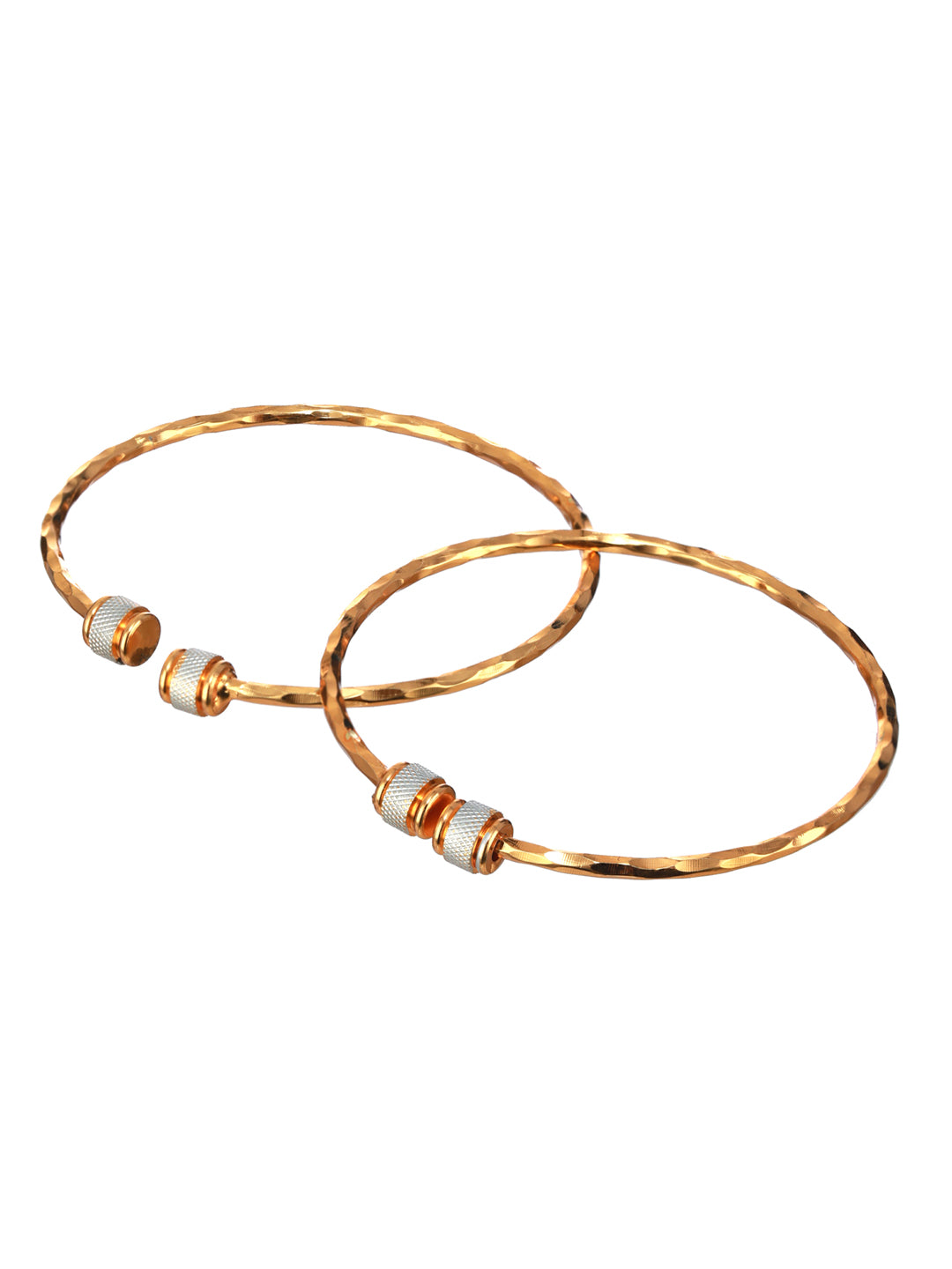 Priyaasi Spiral Textured Dual-Ring Gold-Plated Bangle Set of 2