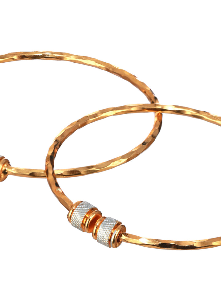 Priyaasi Spiral Textured Dual-Ring Gold-Plated Bangle Set of 2