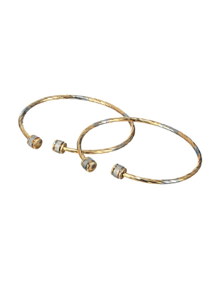 Priyaasi Spiral Textured Dual-Ring Silver and Gold-Plated Bangle Set of 2