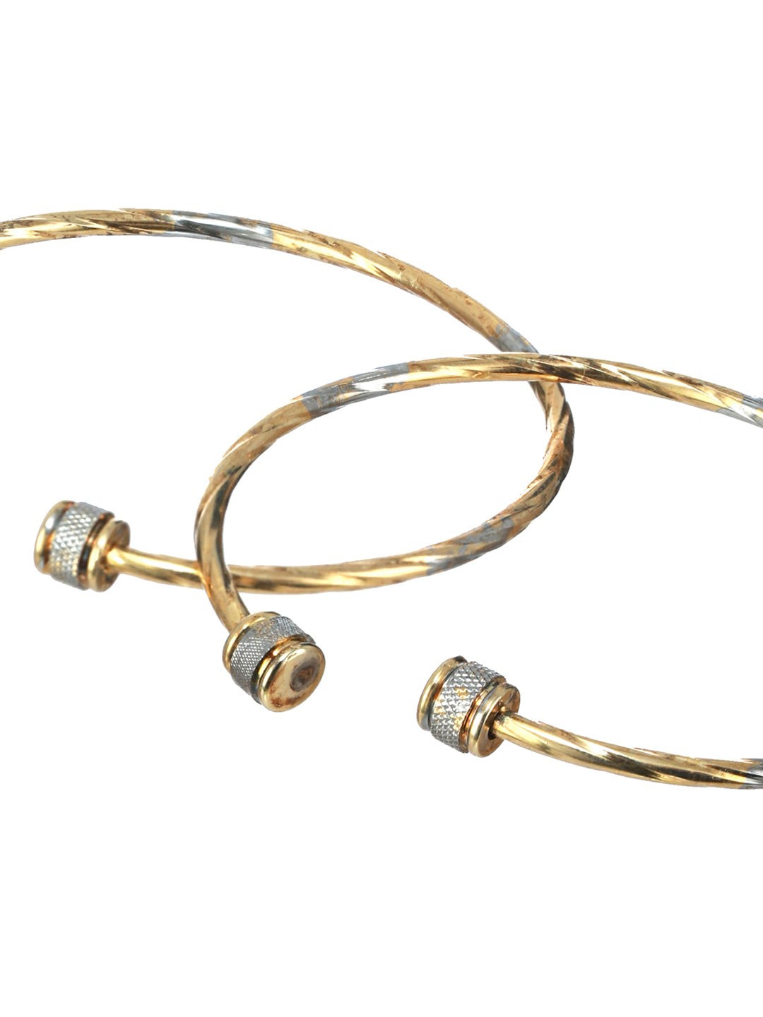 Priyaasi Spiral Textured Dual-Ring Silver and Gold-Plated Bangle Set of 2