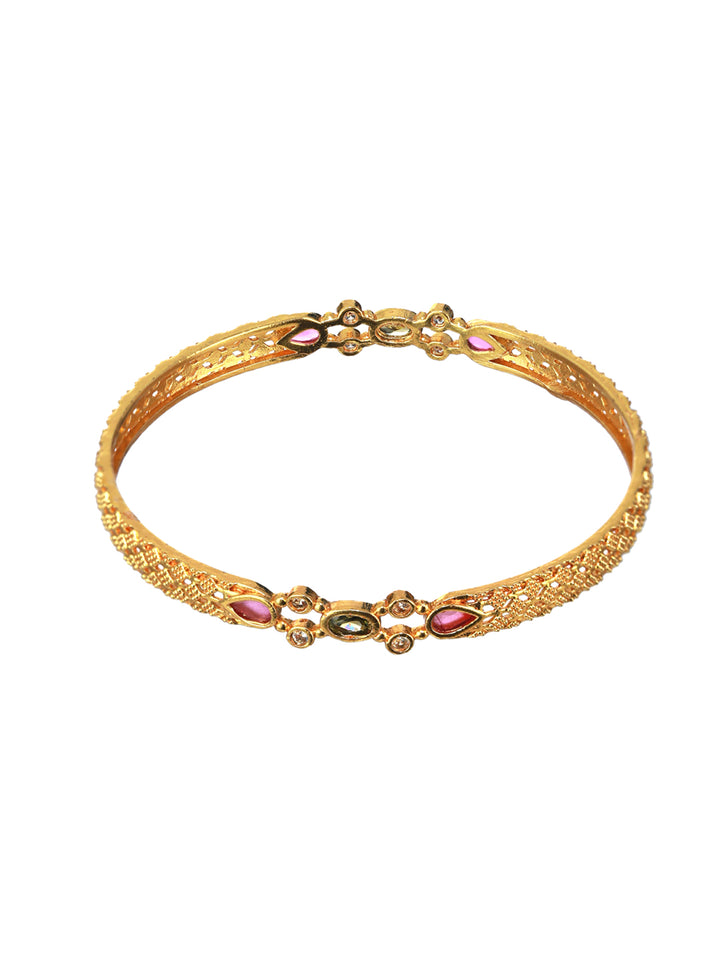 Priyaasi Studded Geometric Embossed Design Gold-Plated Bangle Set of 2