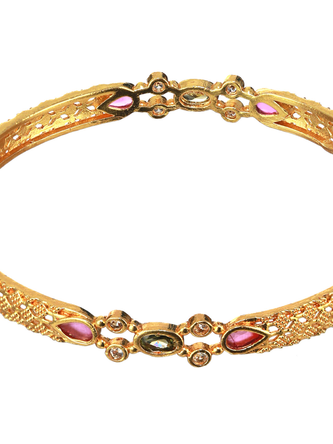 Priyaasi Studded Geometric Embossed Design Gold-Plated Bangle Set of 2