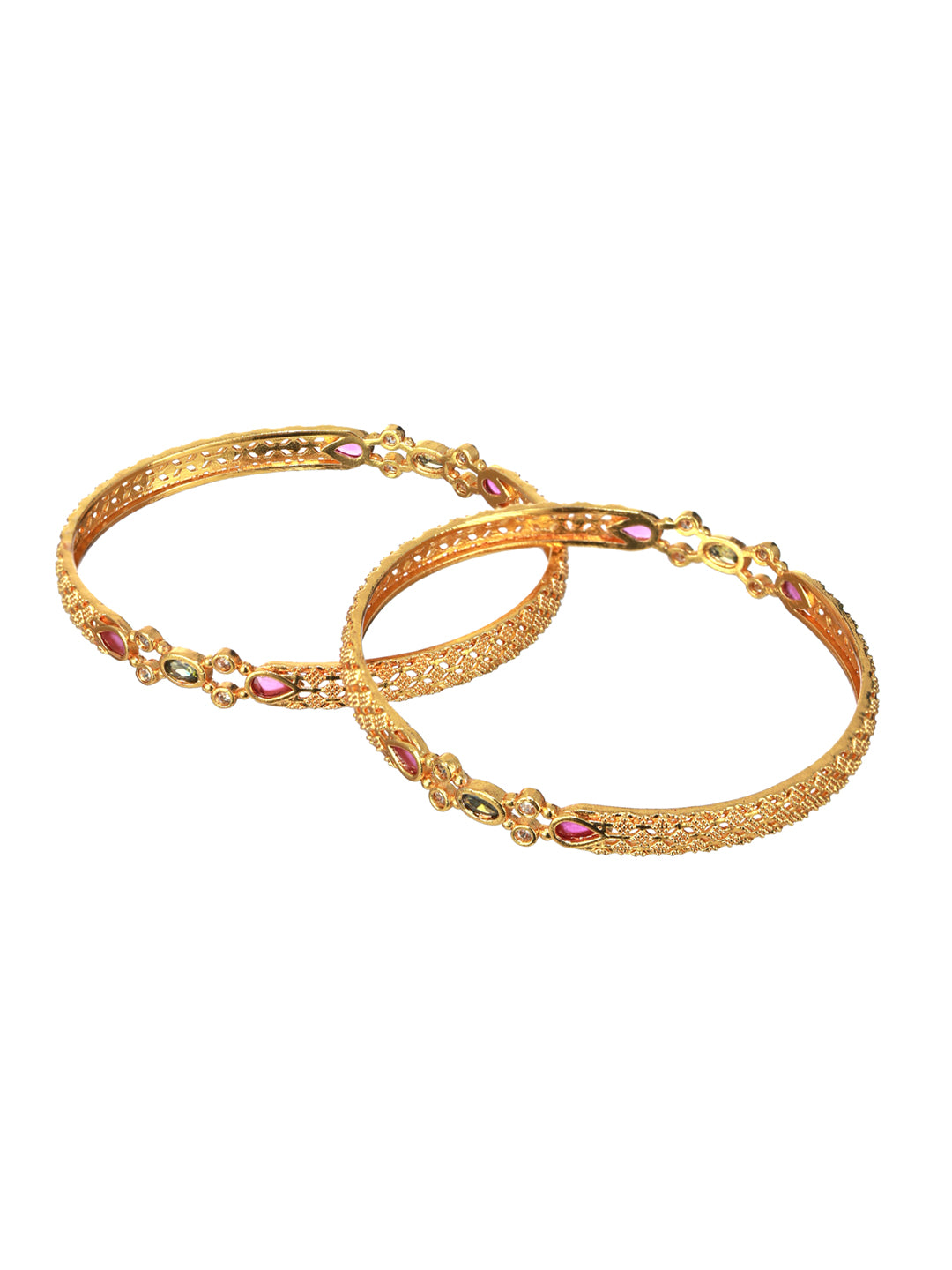 Priyaasi Studded Geometric Embossed Design Gold-Plated Bangle Set of 2