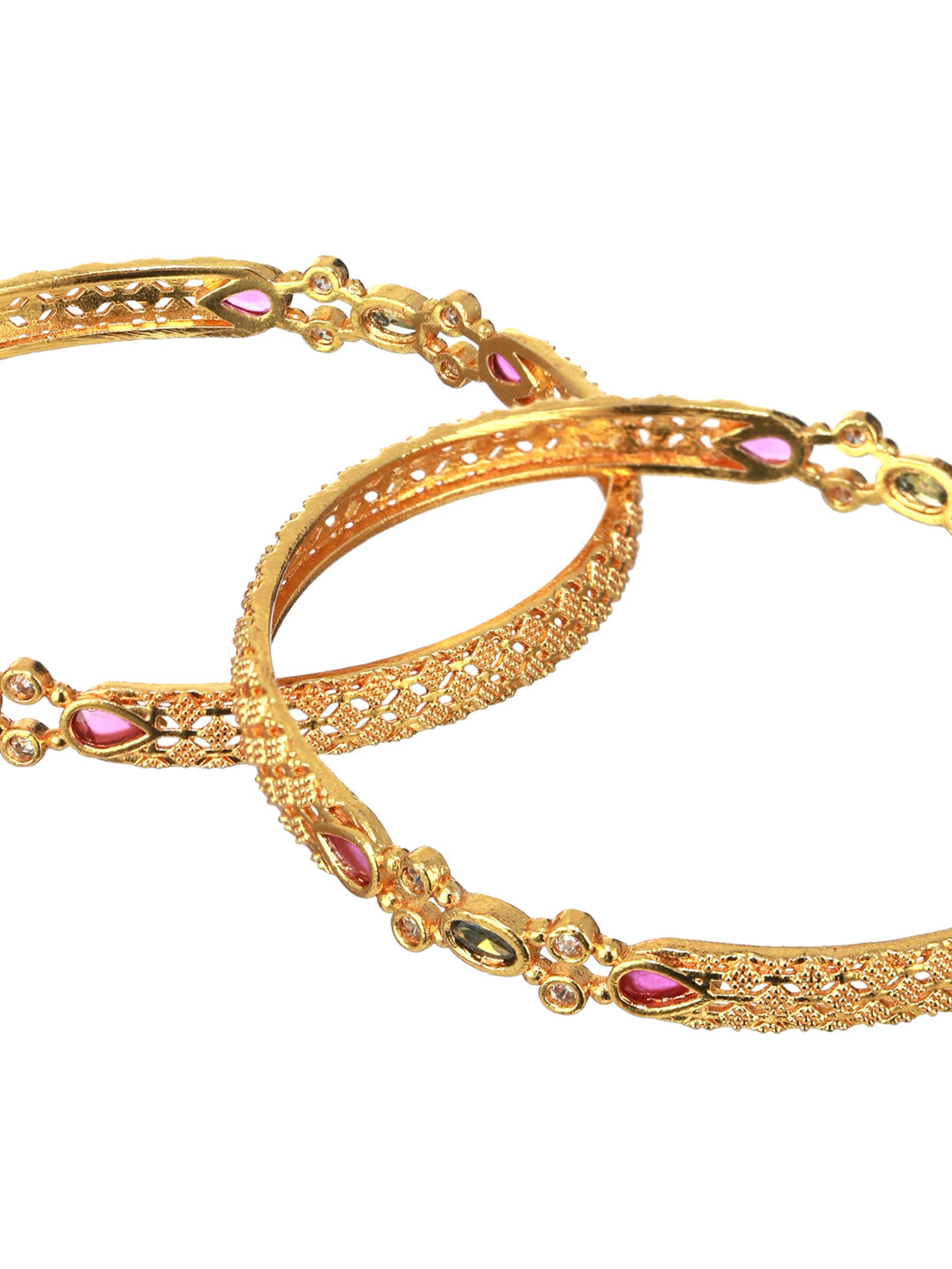 Priyaasi Studded Geometric Embossed Design Gold-Plated Bangle Set of 2