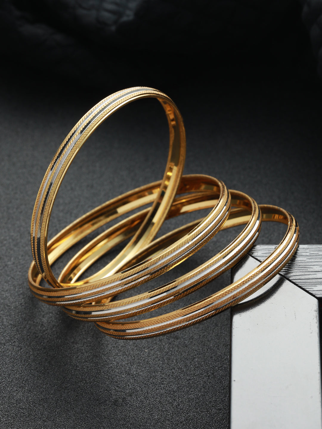 Priyaasi Embossed Solid Gold-Plated Bangle Set of 4