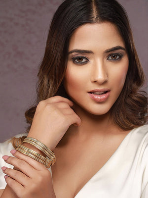 Priyaasi Embossed Solid Gold-Plated Bangle Set of 4