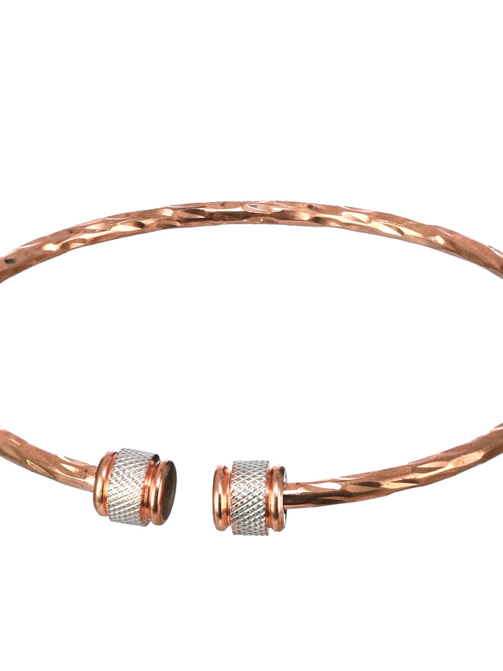 Priyaasi Minimal Textured Dual-Ring Rose Gold-Plated Bangle Set of 2