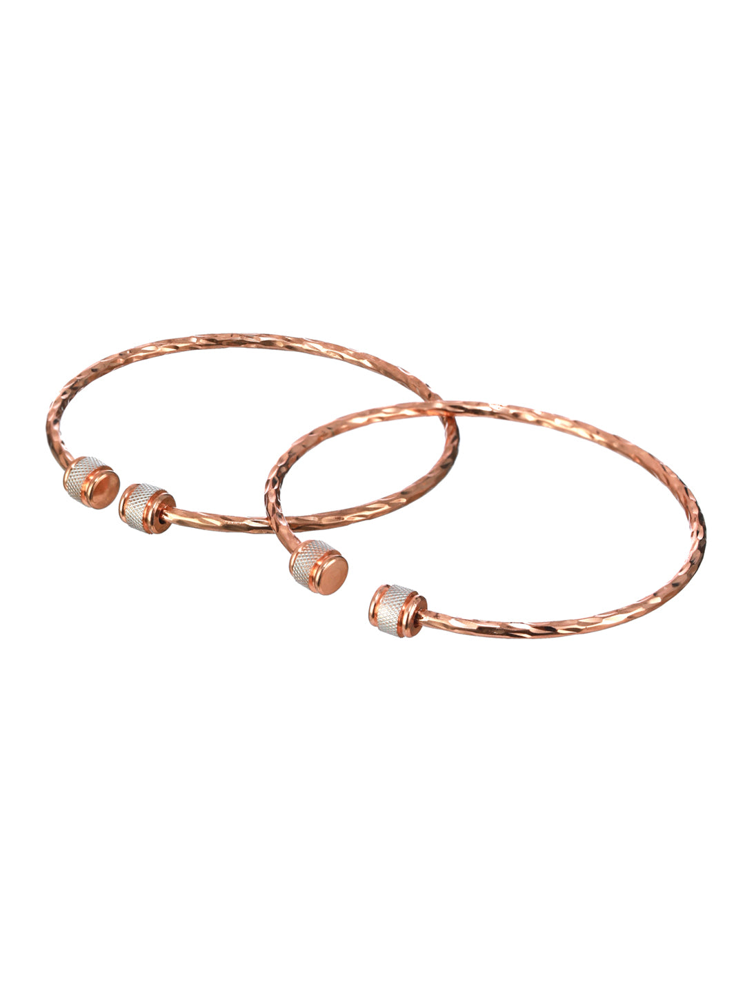Priyaasi Minimal Textured Dual-Ring Rose Gold-Plated Bangle Set of 2