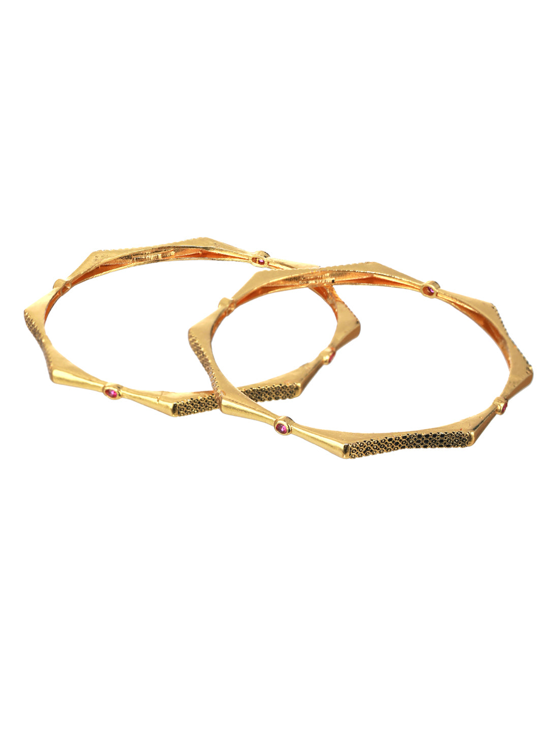Priyaasi Designer Embossed Hexagon Gold-Plated Bangle Set of 2
