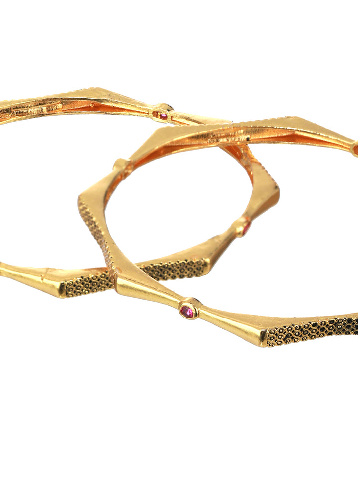 Priyaasi Designer Embossed Hexagon Gold-Plated Bangle Set of 2