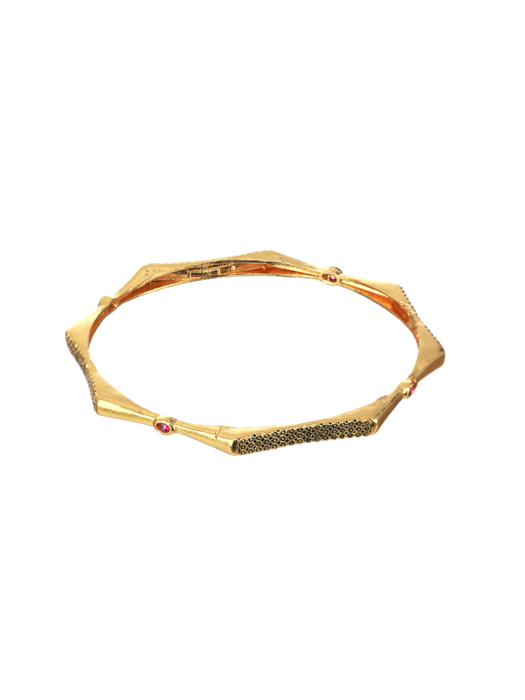 Priyaasi Designer Embossed Hexagon Gold-Plated Bangle Set of 2