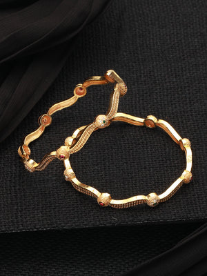 Round Leaf Design Gold-Plated Bangle Set of 2