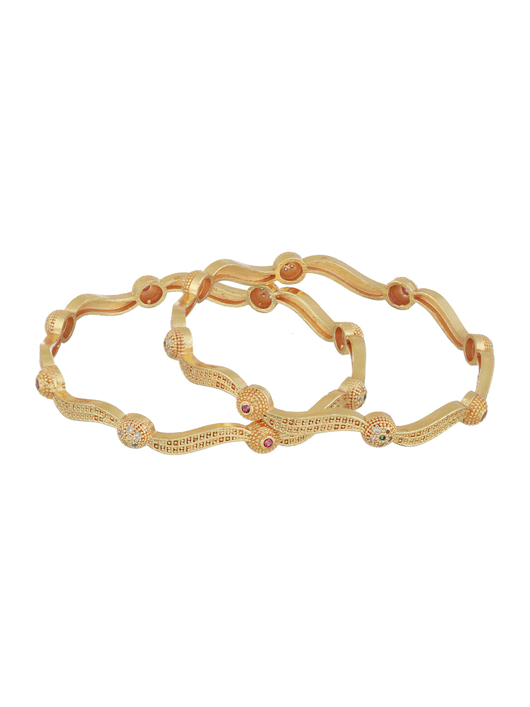 Round Leaf Design Gold-Plated Bangle Set of 2