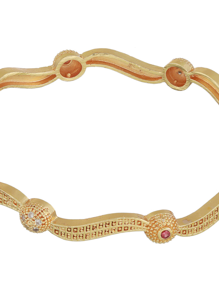 Round Leaf Design Gold-Plated Bangle Set of 2