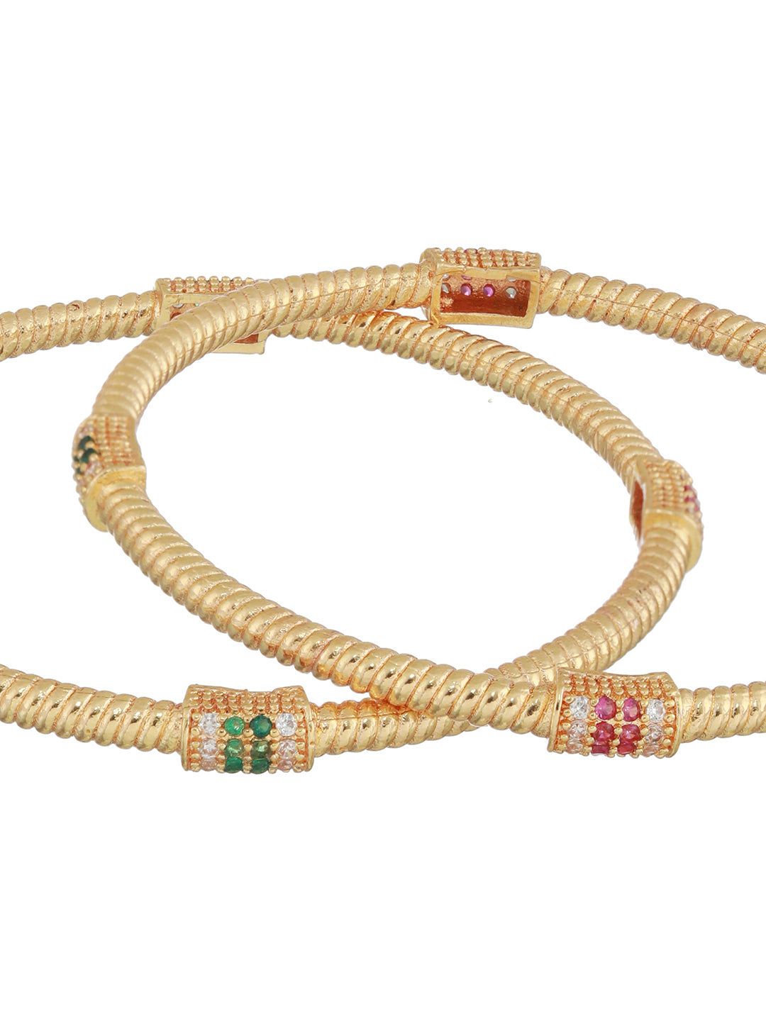 Spiral Pink & White Stone Studded Gold-Plated Bangle Set of 2