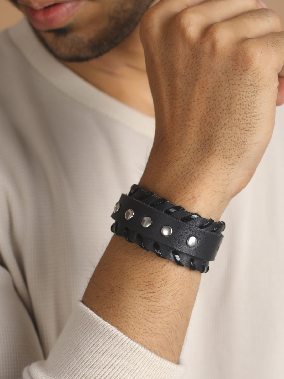 Bold by Priyaasi Black PU Wraparound Bracelet for Men