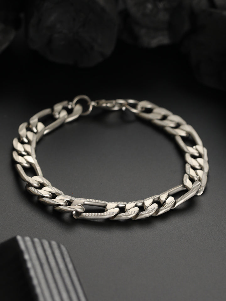 Bold by Priyaasi Figaro Link Chain Silver-Plated Bracelet for Men