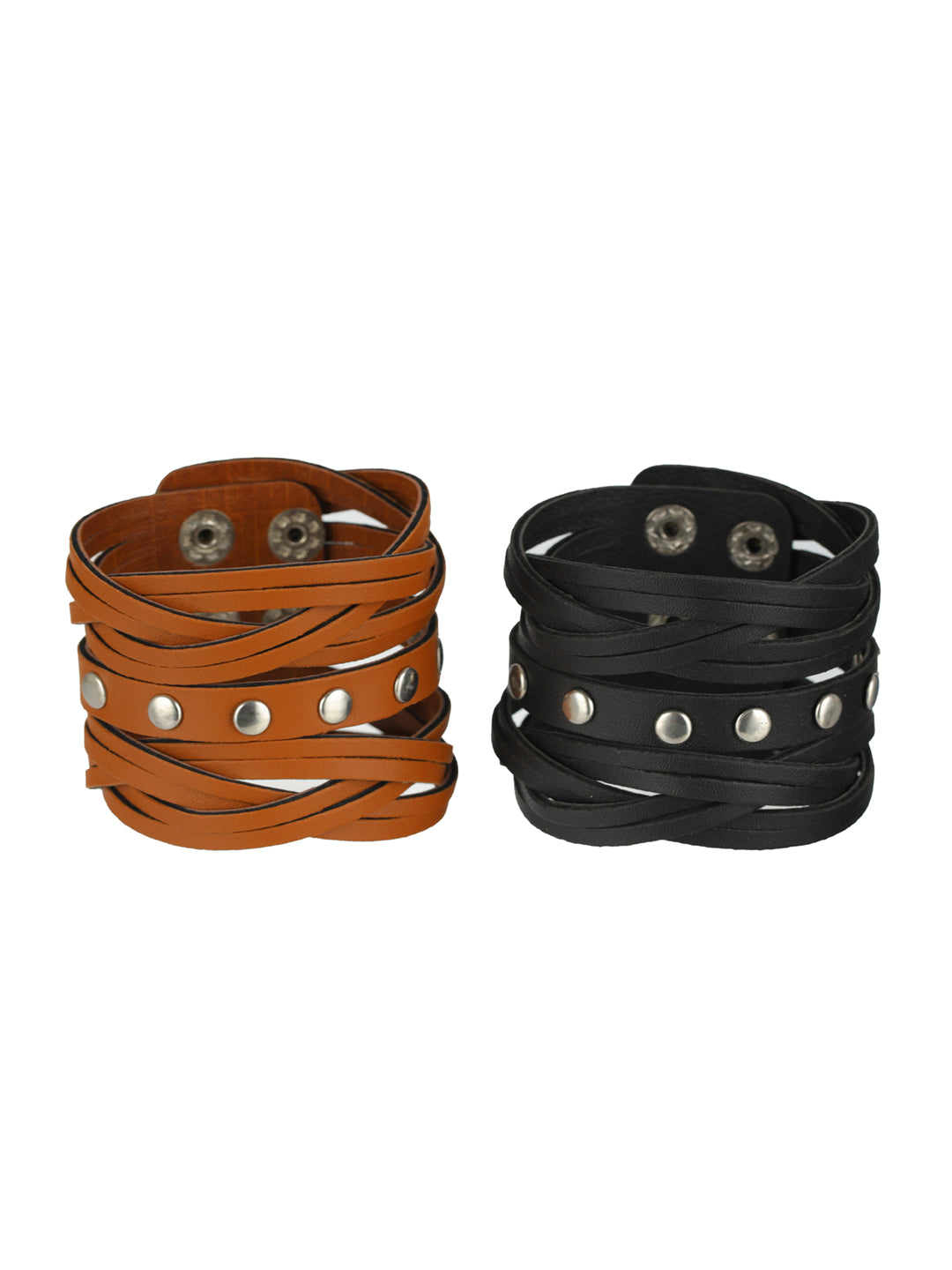 Black & Brown Weaved Multistrand PU Bracelet Set for Men