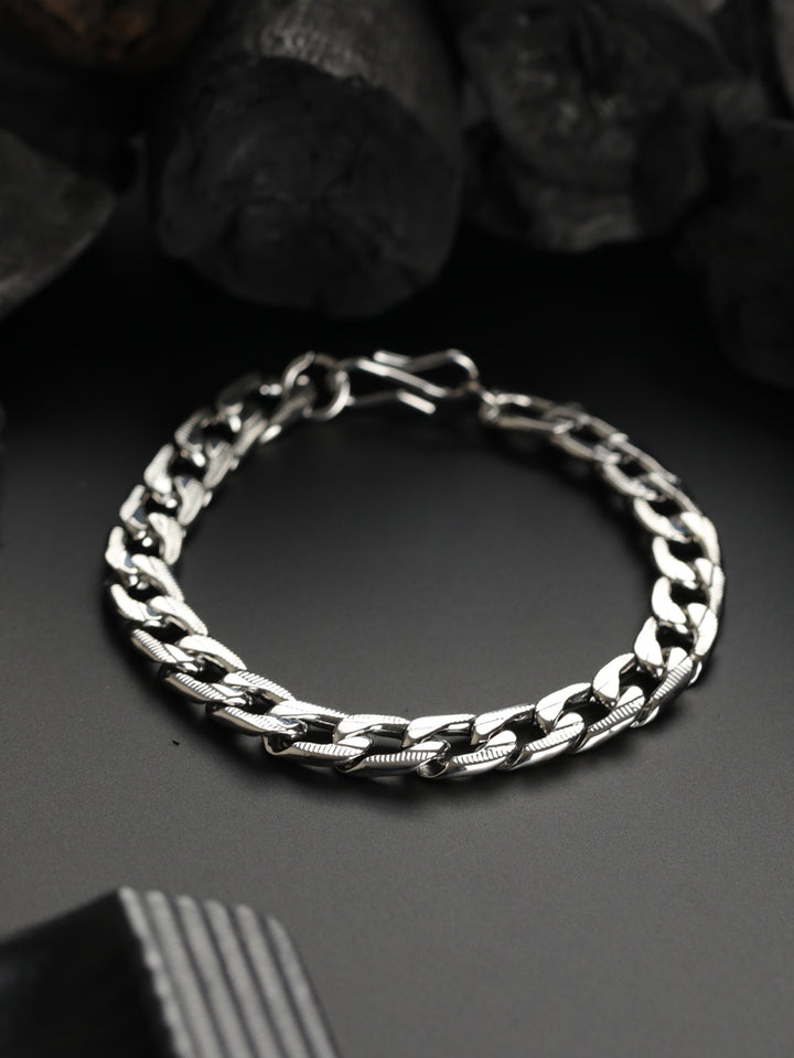 Bold by Priyaasi Textured Link Chain Silver-Plated Bracelet for Men