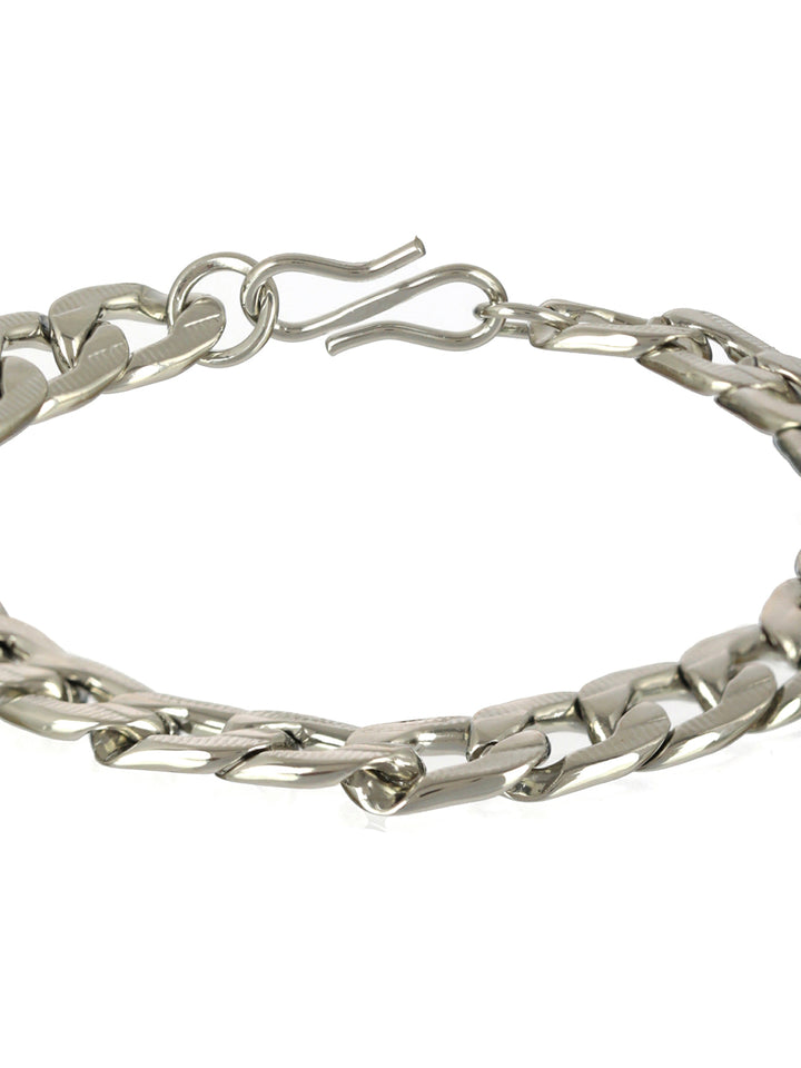 Bold by Priyaasi Textured Link Chain Silver-Plated Bracelet for Men