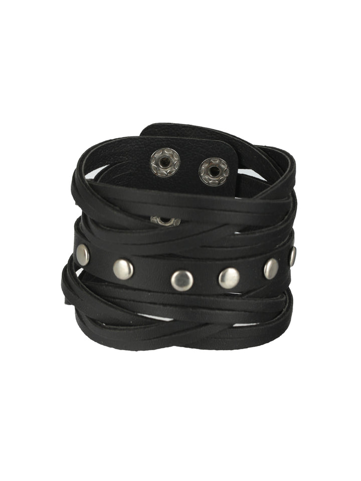 Black Weaved Multistrand PU Bracelet for Men