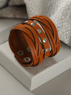 Brown Weaved Multistrand PU Bracelet for Men
