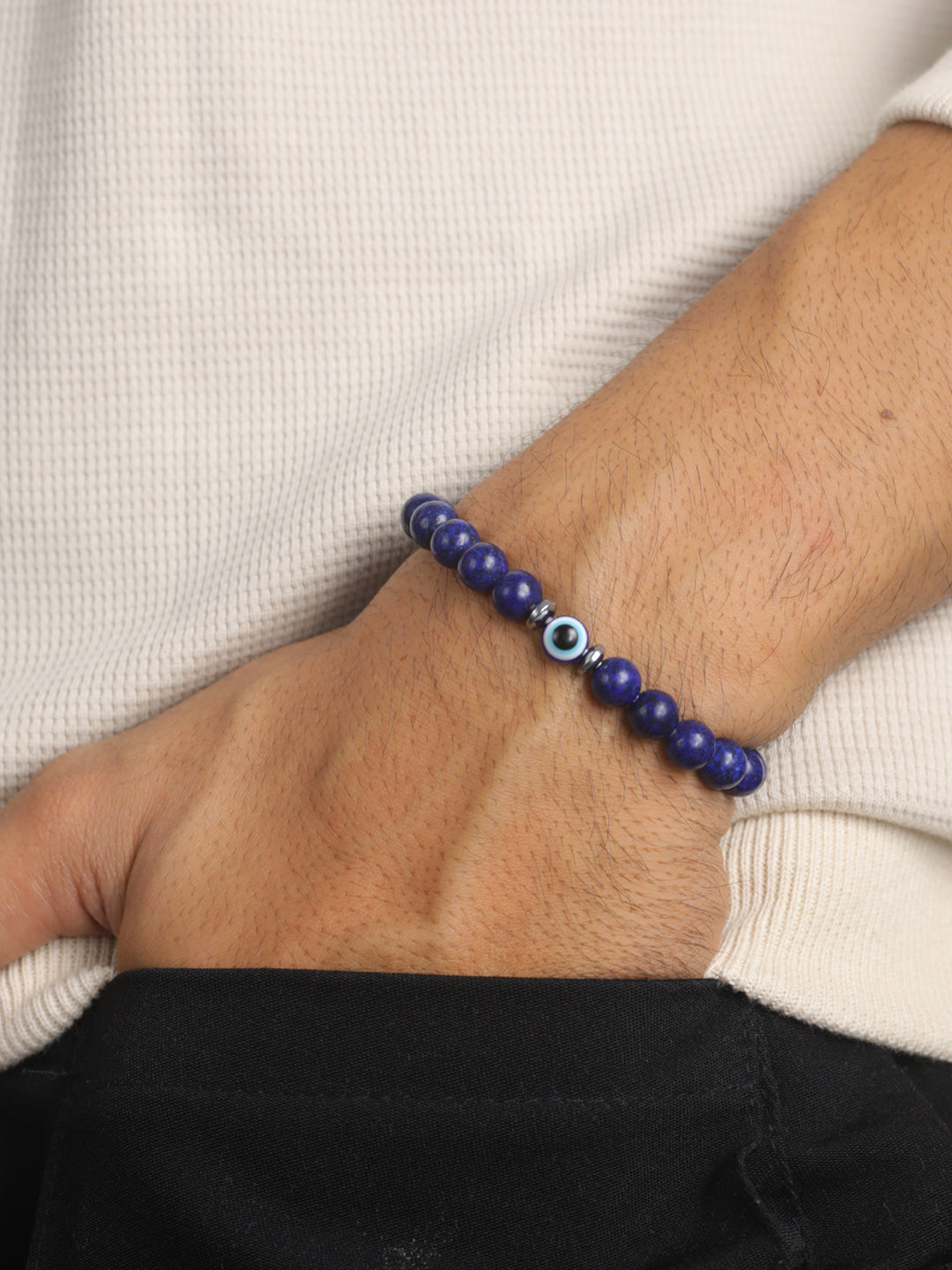 Bold by Priyaasi Blue Evil Eye Beaded Bracelet for Men