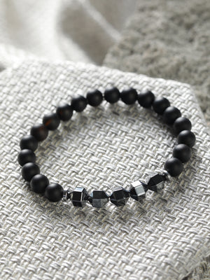 Bold by Priyaasi Black Bead Geometric Bracelet for Men