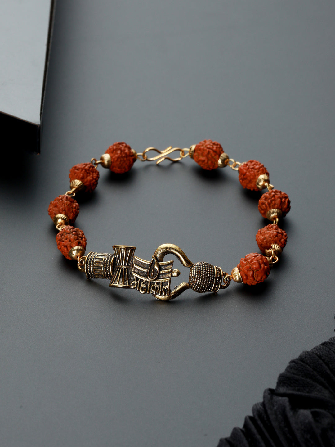 Bold by Priyaasi Rudraksha Trishul Gold-Plated Link Bracelet for Men
